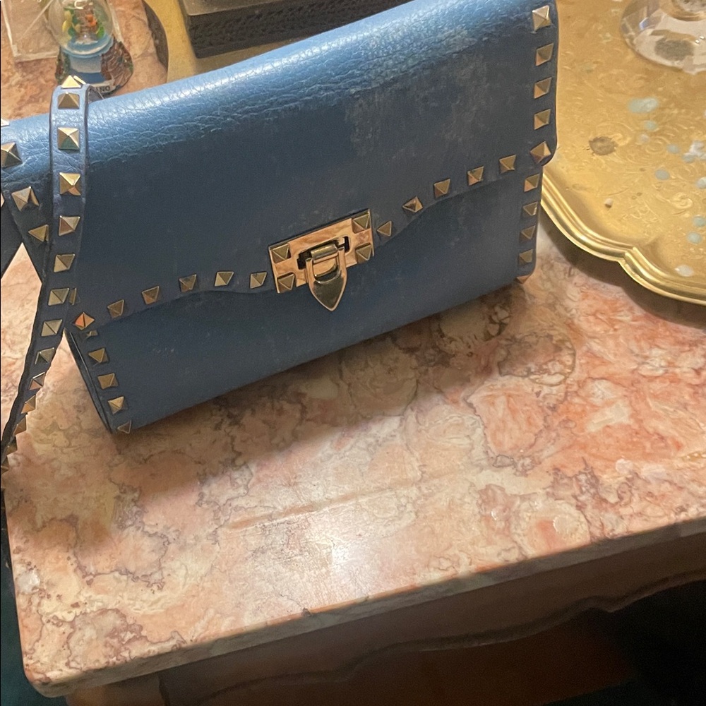 Authentic Valentino Garavani used Blue Studded Crossbody Bag - Picture 15 of 16